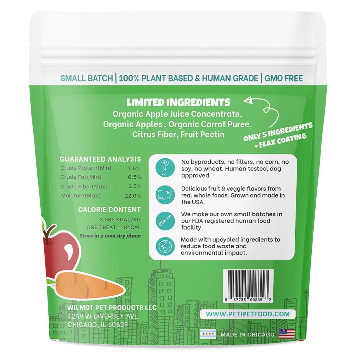 PETIPET Apples+Carrots Plant-Based Fruit Dog Treats - Carrot and Apple Soft & Chewy - Healthy Vegetarian, Vegan Dog Treats with Organic Ingredients - Low-Protein, Hypoallergenic, Gluten-Free