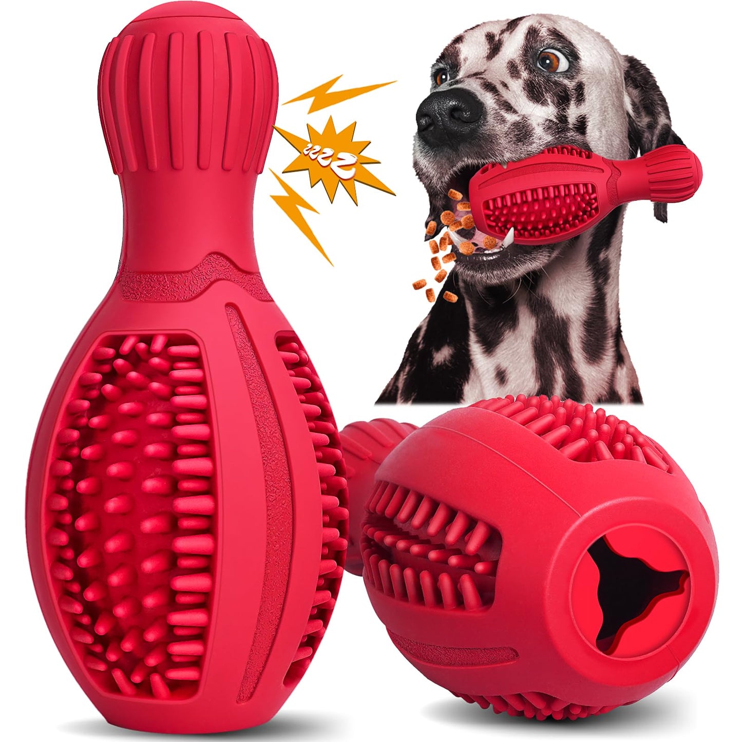 TonyEst Treat Dispensing Puzzle Dog Toy - Interactive Chew Toys for Aggressive Chewers, Durable Rubber with Squeaker & Mental Stimulation for Large Medium Small Dogs Breeds