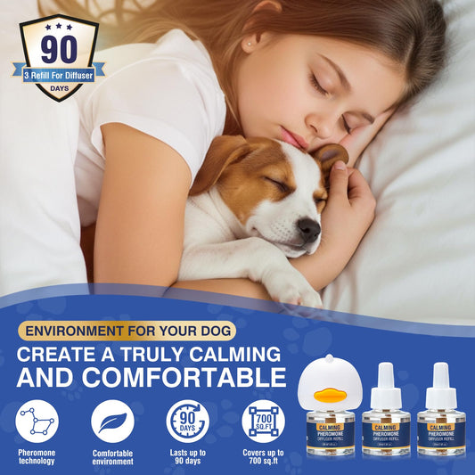 LKBHGF Dog Pheromone Calming Diffuser 4 in 1 Appeasing Pet Pheromones Diffuser to Calm Kit (Plug in+ 3 Pack 48ml Refill) for Anxiety Relief Reduce Barking Aggression Fighting Stress 90 Day Supply