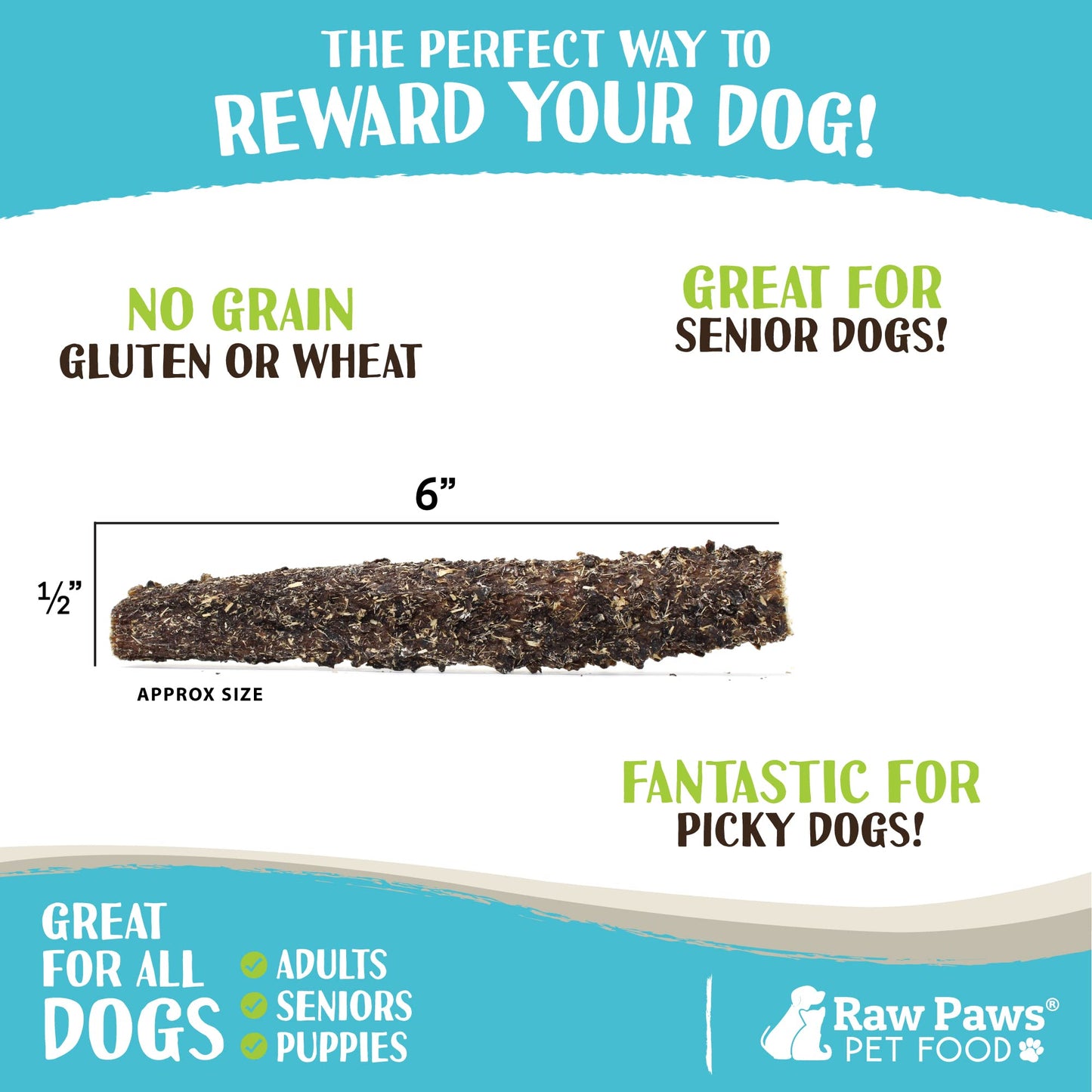 Raw Paws Green Beef Tripe Sticks for Dogs - 6-Inch (5-Count) - Packed in USA - Dried Tripe Dog Treats from Free-Range, Cows No Added Antibiotics or Hormones - Dehydrated Beef Green Tripe for Dogs