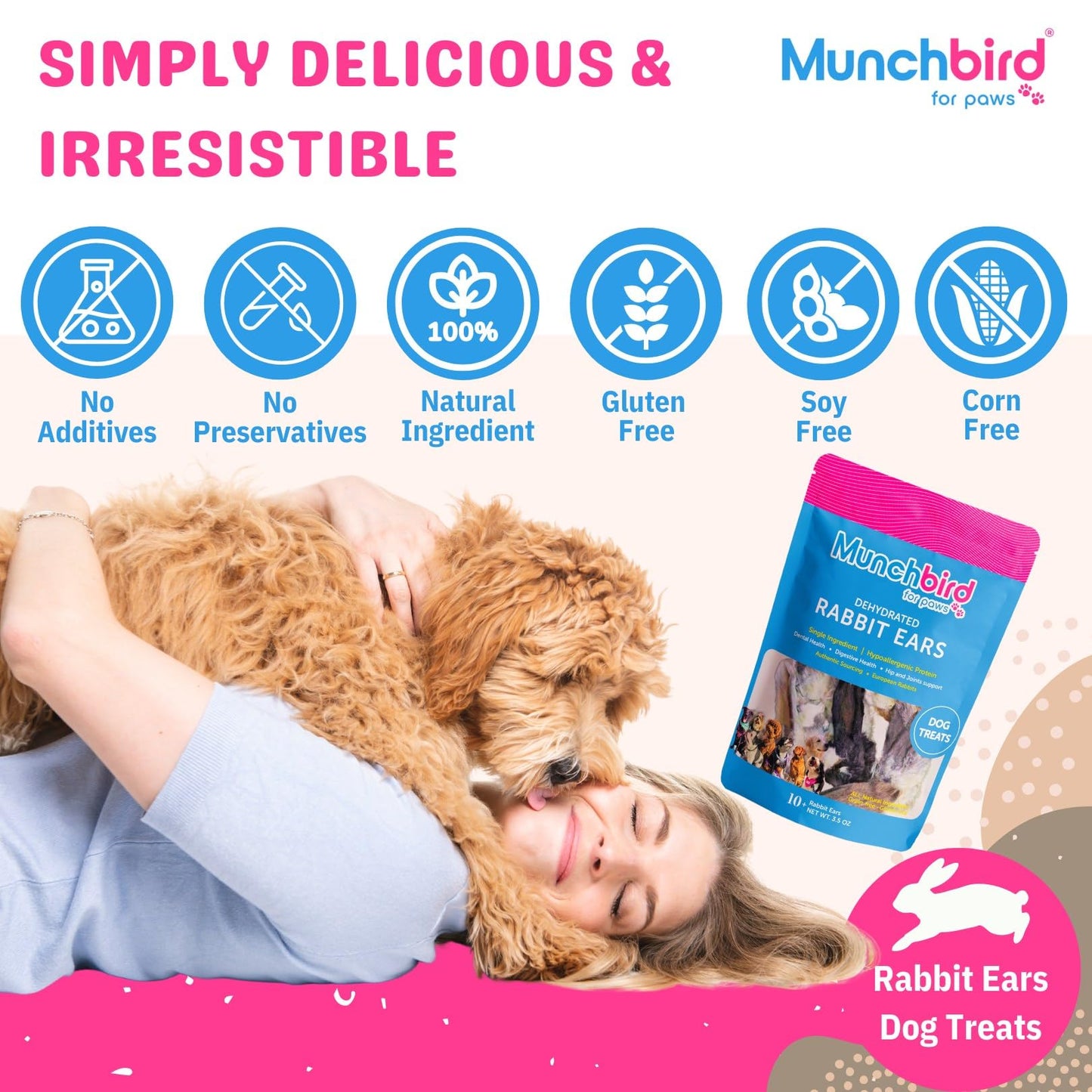 Munchbird Dehydrated Rabbit Ears for Dogs (Small Pack - 6pcs)