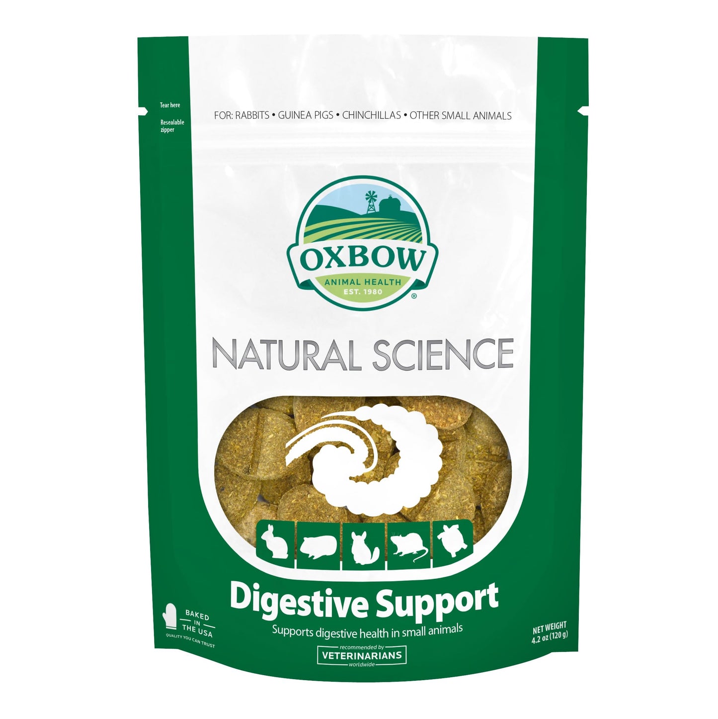 Oxbow Animal Health Natural Science Digestive Support, High Fiber Supplement for Rabbit & Guinea Pig, Made with Timothy Hay, Includes Chicory Root, Ginger Root, Chamomile, Made in USA, 4.2 oz Bag