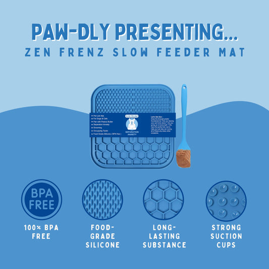 Zen Frenz Premium Lick Mat for Dogs & Cats with Suction Cups and Spatula Spreader for Pet Separation Anxiety Relief, Slow Feeder, Perfect with Peanut Butter, Occupying Tactic, Grooming, and Travel