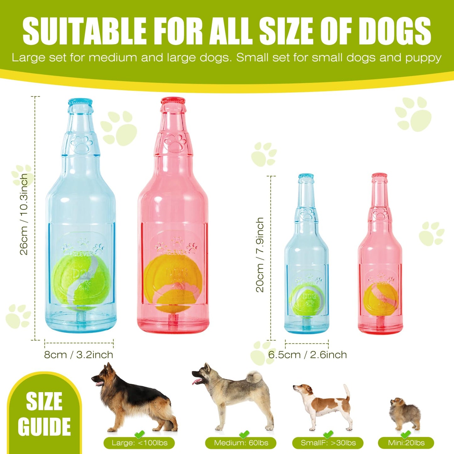 YOOGAO Pet Dog Toy, Dog Squeak Toy, Floating Dog Toy, Interactive Fetch Toy for Play and Training, Bottle Shape with Tennis Ball Inside (Set of Two Large)