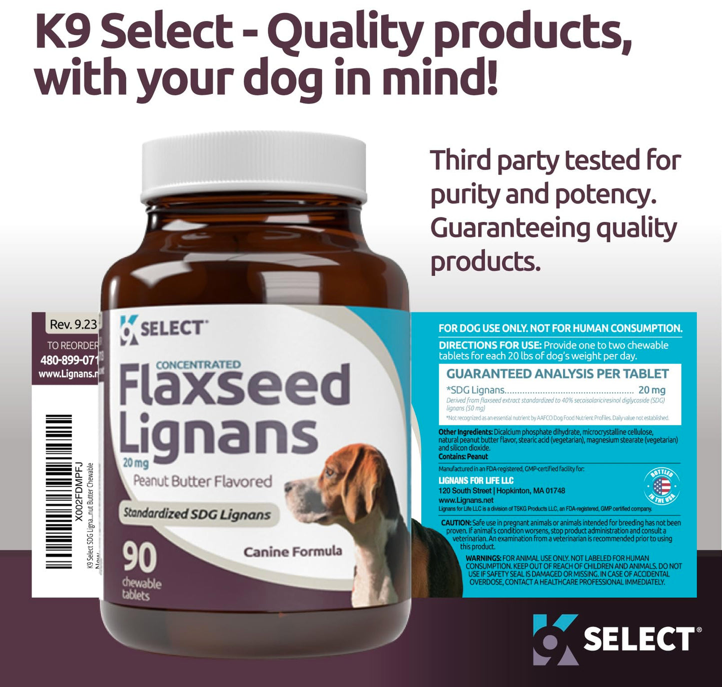 K9 Select Coat Appearance & Health Bundle: Flaxseed Lignans 20mg, 90 Capsules & Melatonin for Dogs 3mg Peanut Butter Flavored Chewable, 210 Capsules - Improve Coat Appearance & Health - Medium Breeds