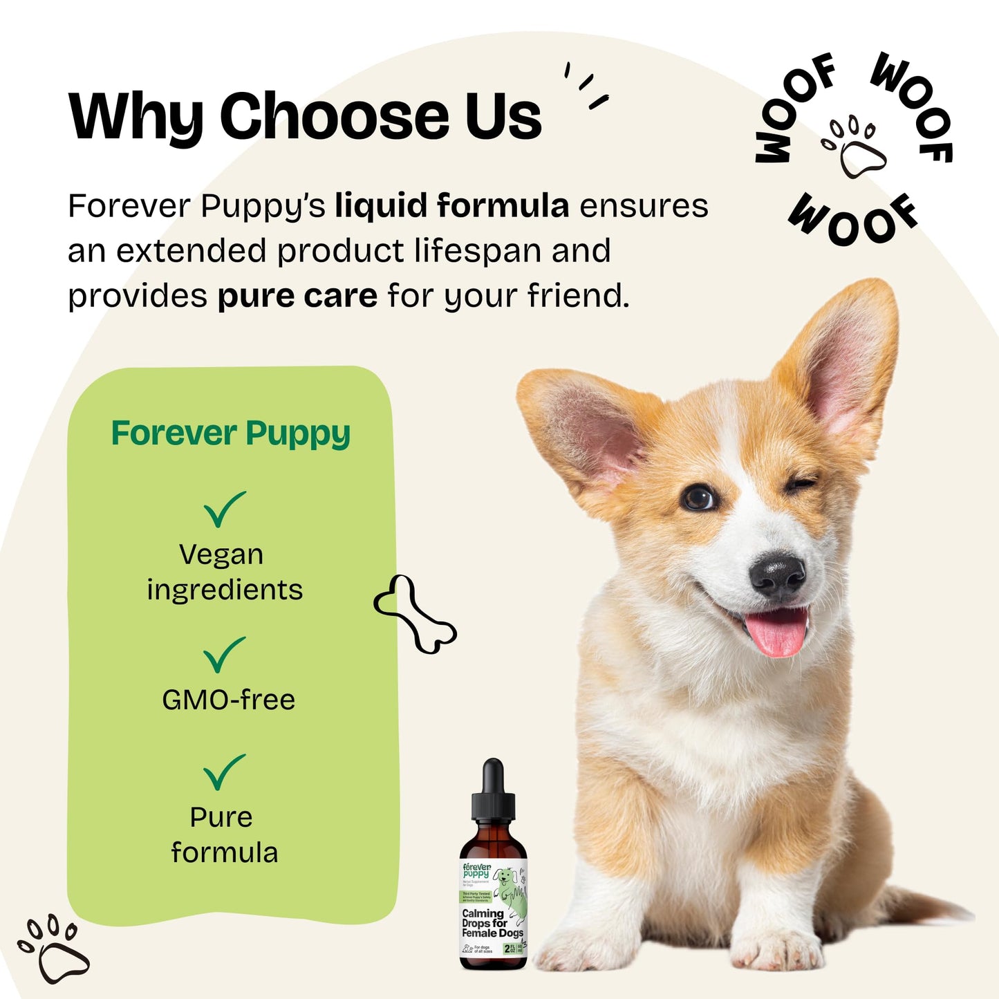 Forever Puppy Calming Drops for Female Dogs - Pure Valerian Root & Passion Flower Extract for Female Composure - Liquid Relaxing & Mood Support Supplement for Dogs of All Breeds & Sizes - 2 oz