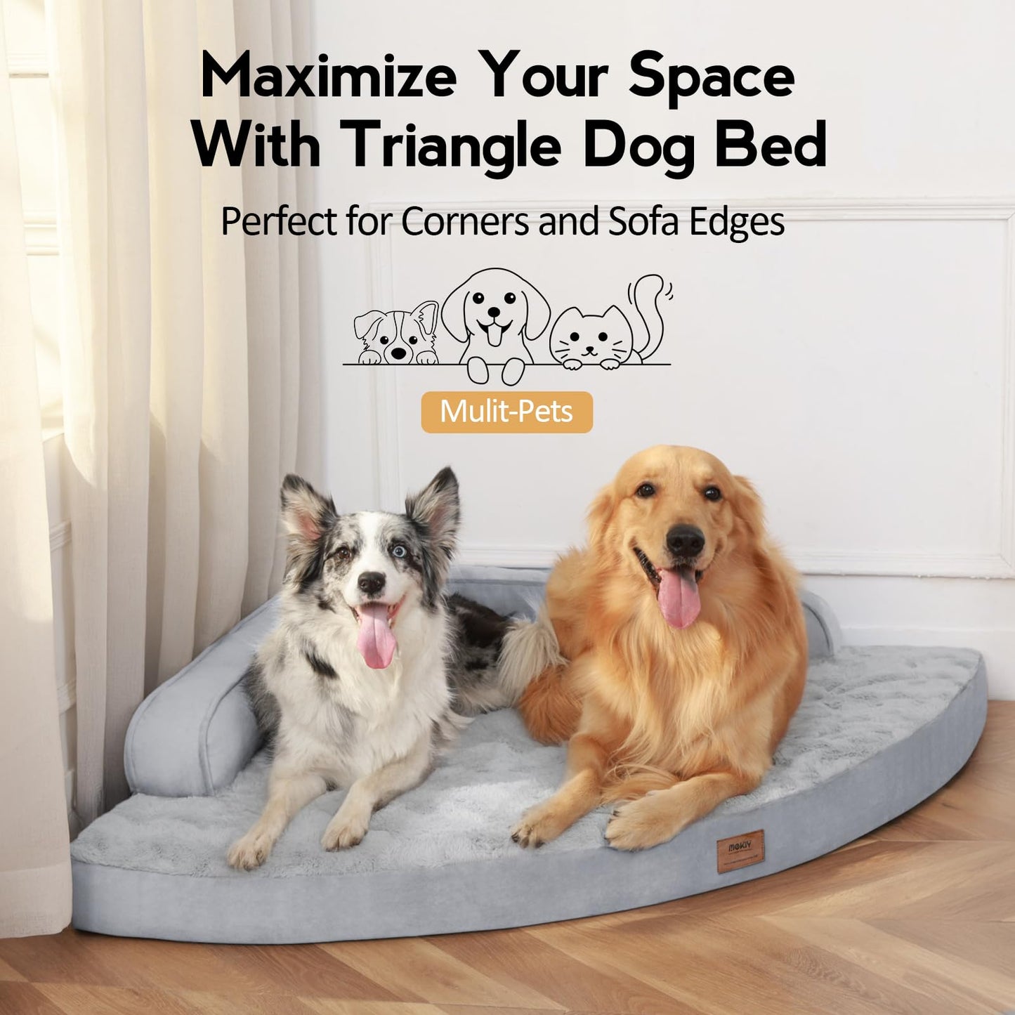 Large Dog Bed - XL Orthopedic Egg-Crate Memory Foam Dog Beds with Removable Washable Cover, Waterproof Pet Beds with Non-Slip Bottom, Grey