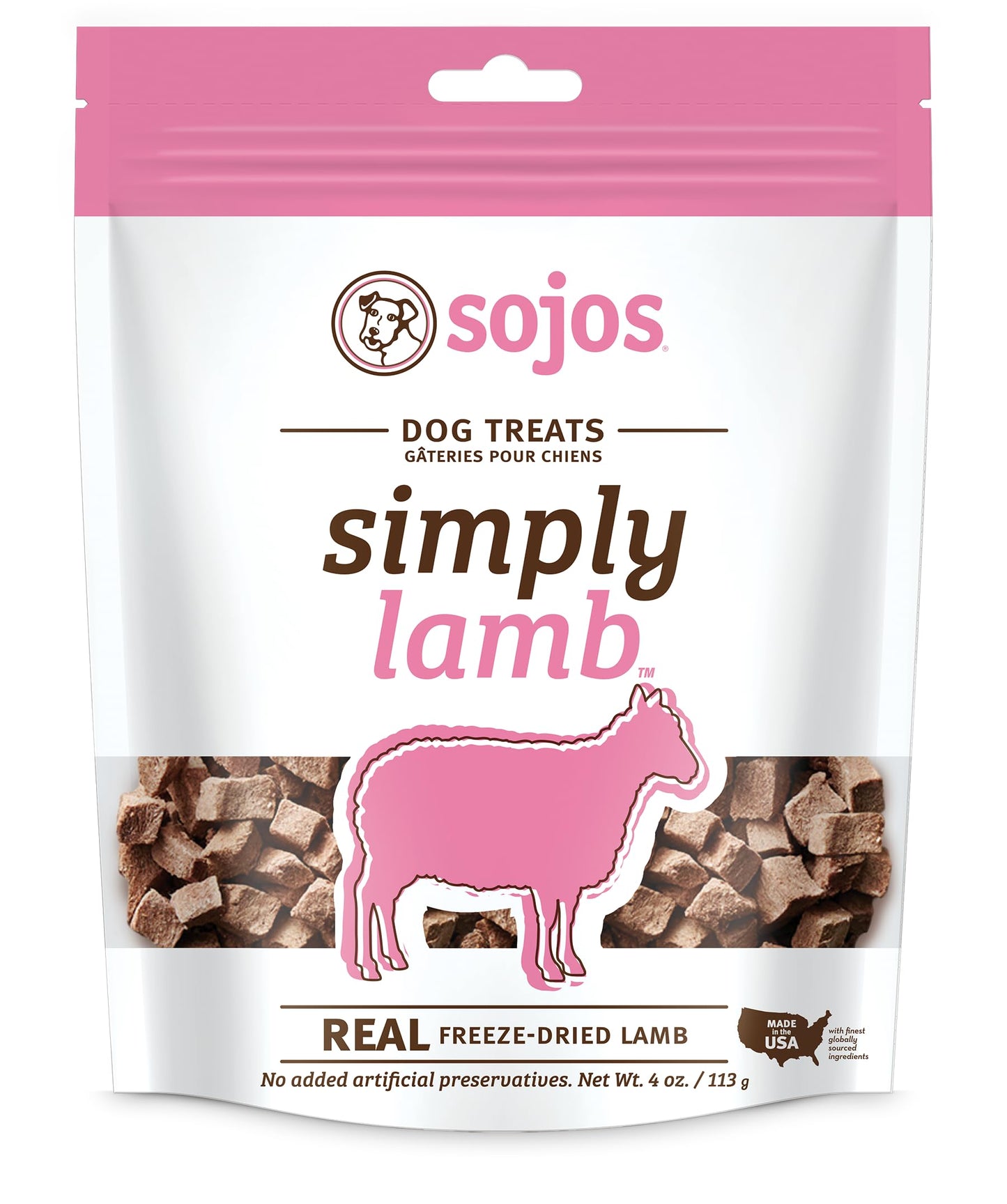 SOJOS Natural Pet Food Simply Lamb Grain Free Freeze-Dried Raw Dog Treats, 4-Ounce Bag (557030)