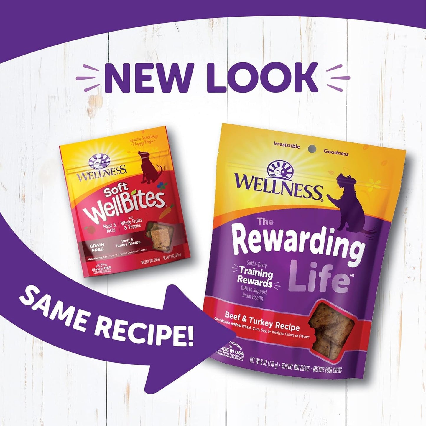 Wellness Rewarding Life Soft & Tasty Training Rewards for Dogs. 2pk Variety Bundle: (1) Beef & Turkey & (1) Chicken & Venison, 6oz Bags