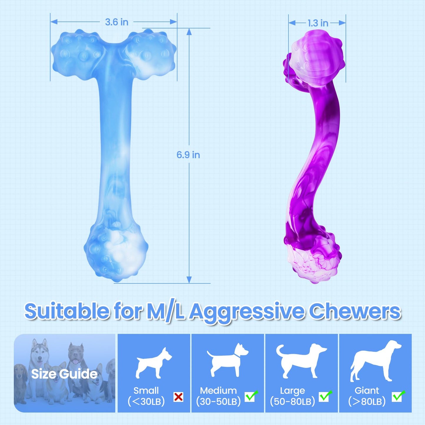 WinTour Indestructible Dog Bones for Aggressive Chewers, Tough Dog Toys for Aggressive Chewers, Durable Chew Toys for Medium & Large Breed, Heavy Duty, Strong & Indestructible Bones for Super Chewers