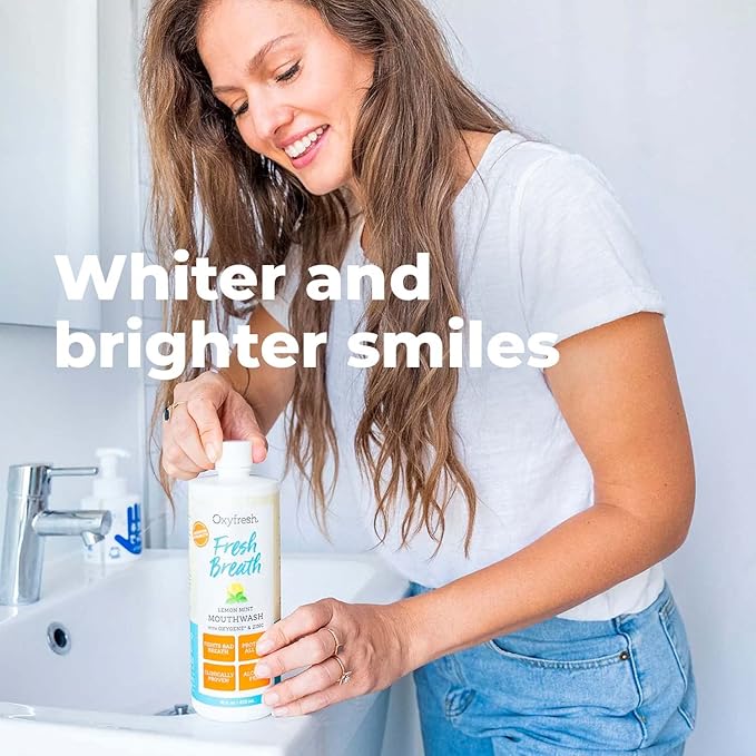 Oxyfresh Premium Lemon Mint Fresh Breath Mouthwash – Oral Rinse for Bad Breath – SLS & Fluoride Free Mouthrinse – Alcohol Free, Gentle Non Burning Mouthwash with Xylitol & Essential Oils, 1 Gallon