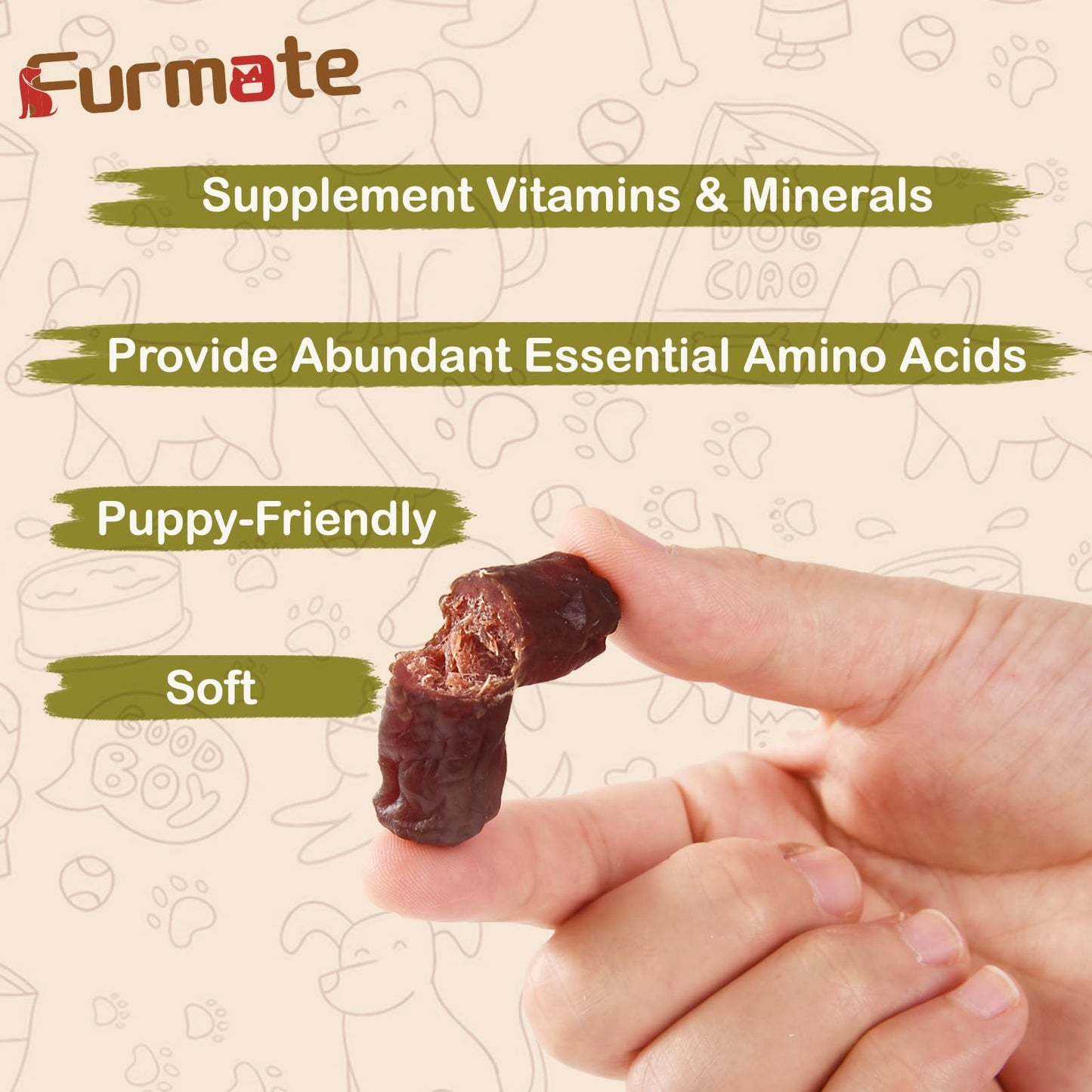 Furmate Soft Beef Sausage Dog Treats, Slow Roasted Beef Jerky for Dogs High Protein Low Fat, Grain-Free Gluten-Free Training Rewards Treats for Small Medium Large Dogs,10.58 oz