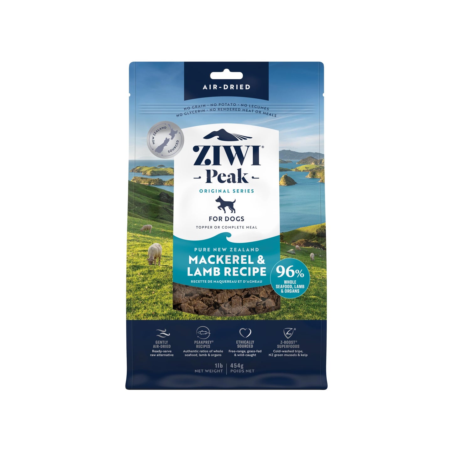 ZIWI Peak Air-Dried Dog Food – Mackerel & Lamb - All Natural, High Protein, Grain Free, Limited Ingredient w/ Superfoods (16oz)