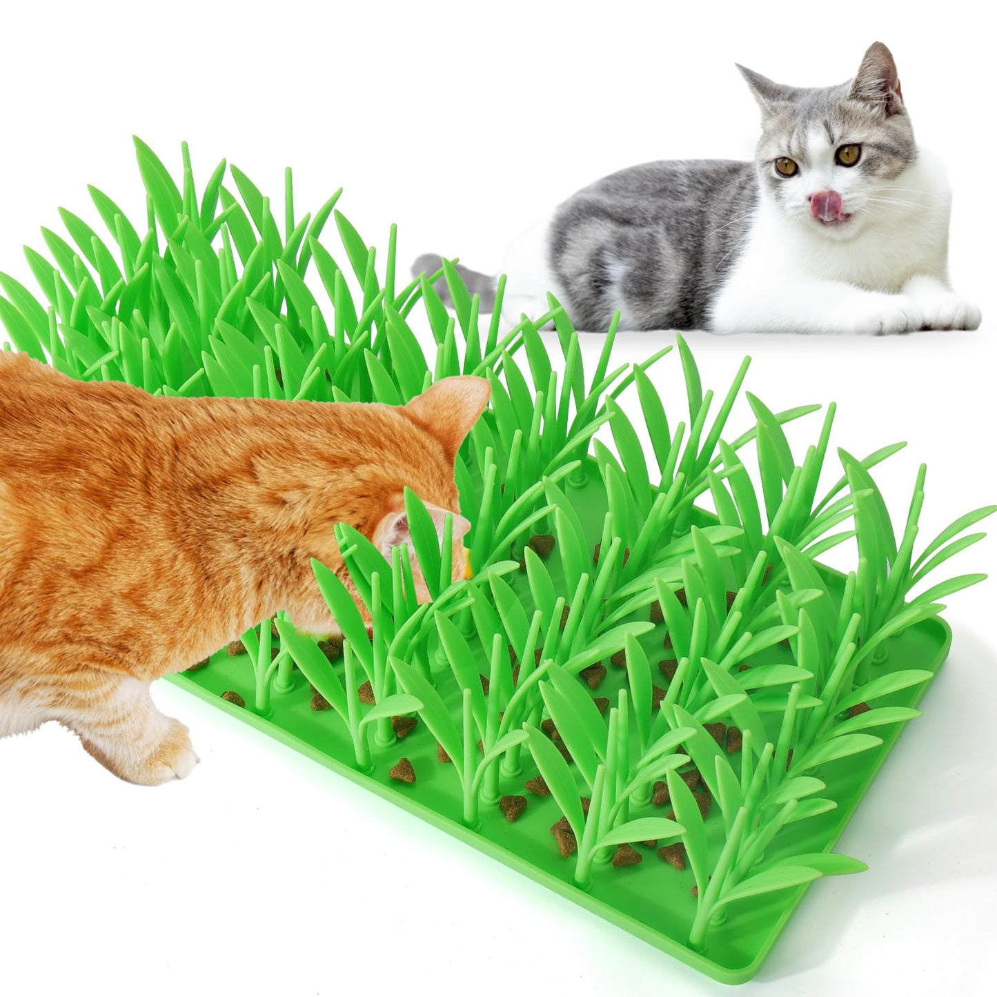 Palksky Silicone Grass Mat for Cats, Slow Food Cat Grass Mat for Indoor Cats, Foraging Snuffle Mat for Dog/Cat, Interactive Enrichment Cat Mat, green