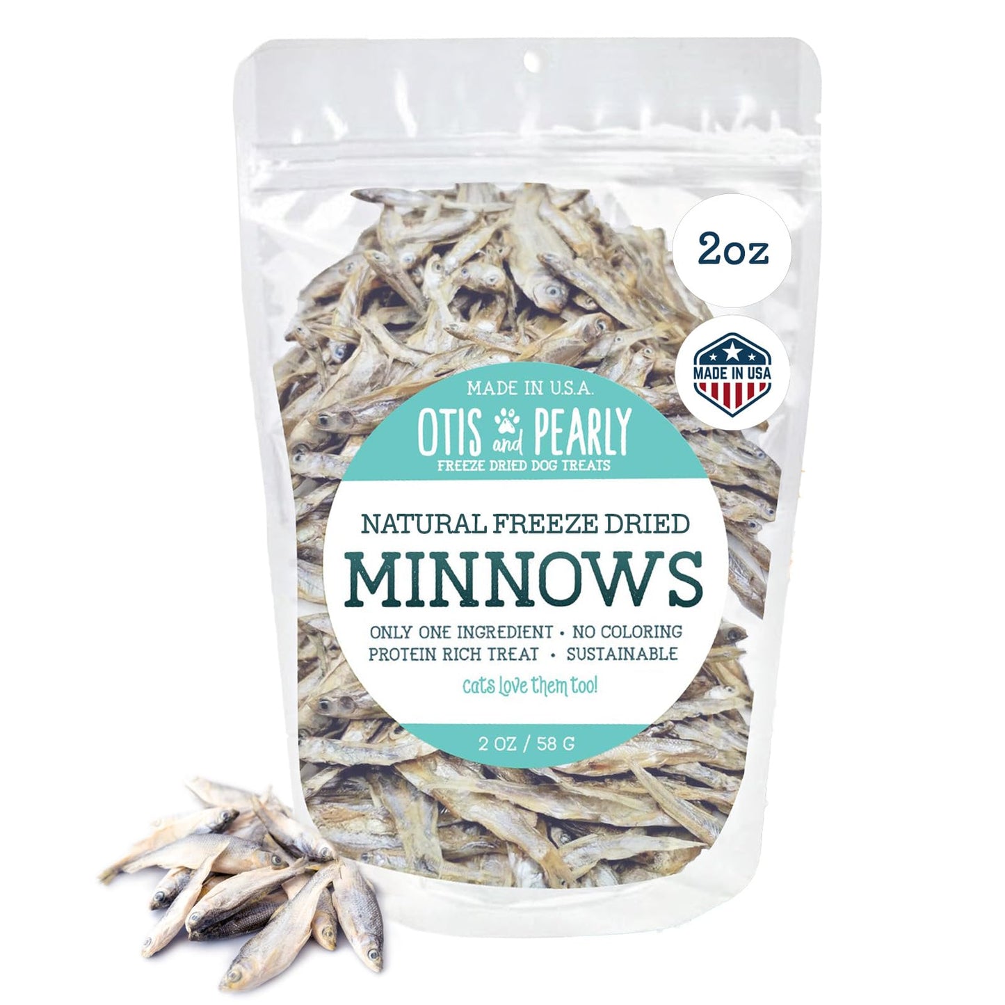 Otis & Pearly Freeze Dried Minnow Dog Treats - Single Ingredient, Made in USA - Healthy Protein Treat for Small, Medium, Large Breeds, 2oz