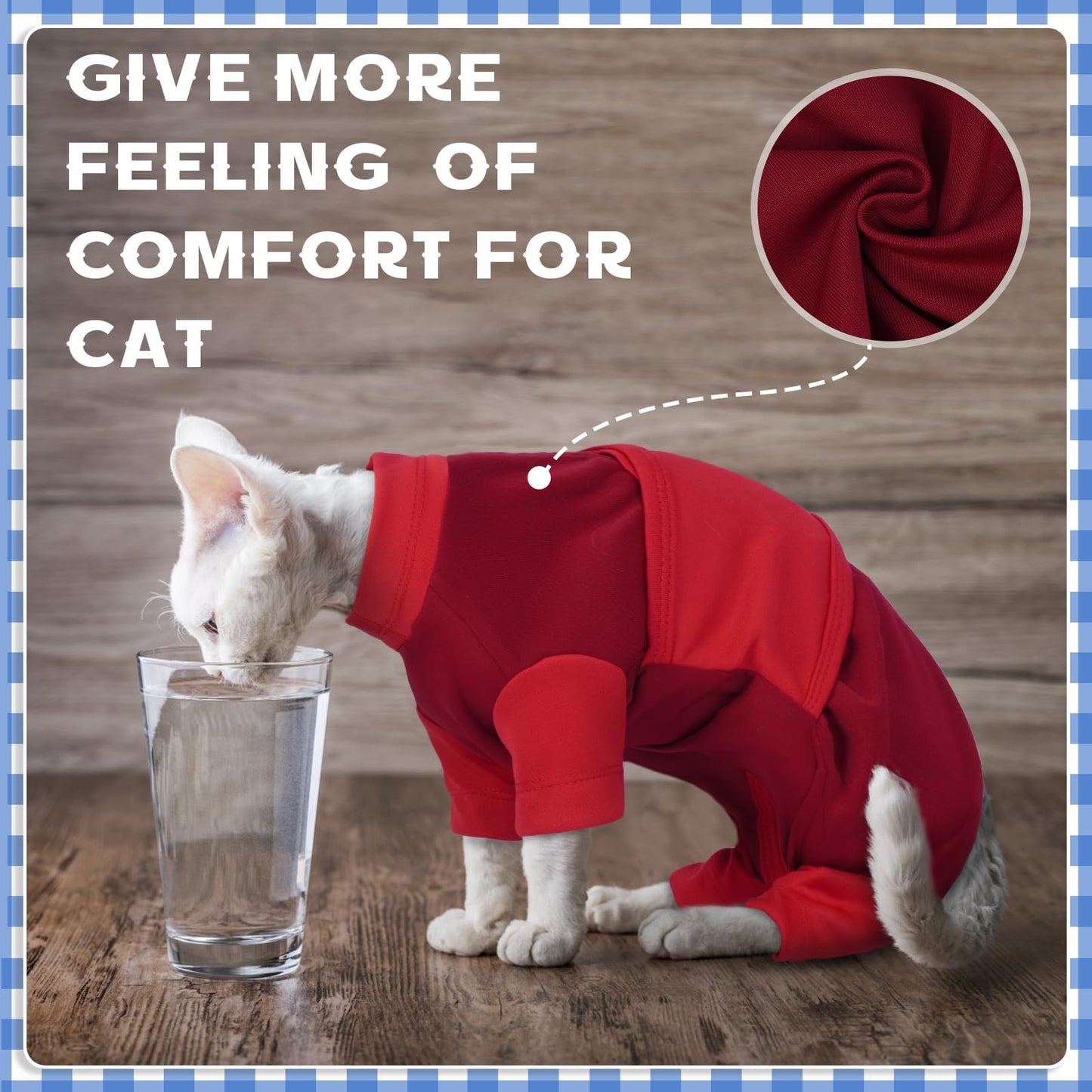 Cat Anxiety Relief Suit, Four-Legged Clothes Adjustable Calming Vest for Thunderstorms, Fireworks, Loud Noises, Separation, Roadtrip, Comfortable Wrap to Keep Cats Calm, Red Medium