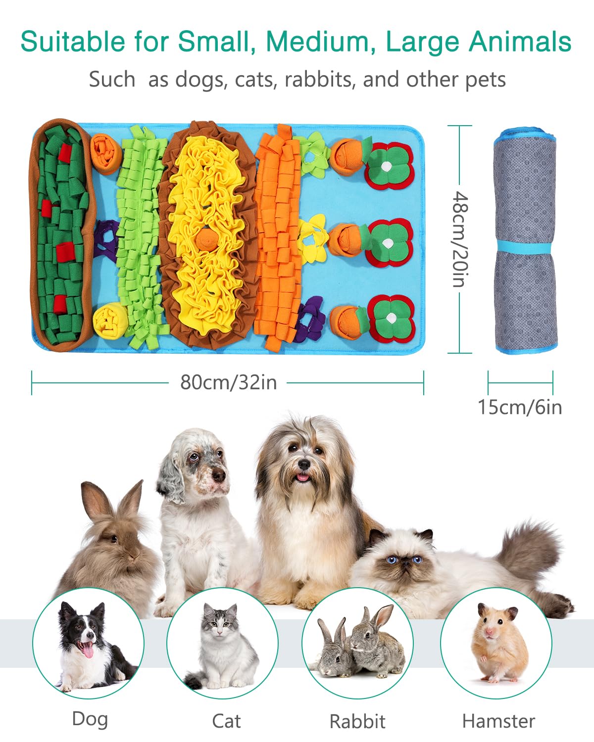 ORIA Snuffle Mat for Dogs, 32''x20'' Dog Treats Mat with 4 Squeaky Carrots, Slow Feeder Puzzle Toy for Boredom, Stress Relief, Foraging Mats for Small Medium Large Dogs Cats Rabbits
