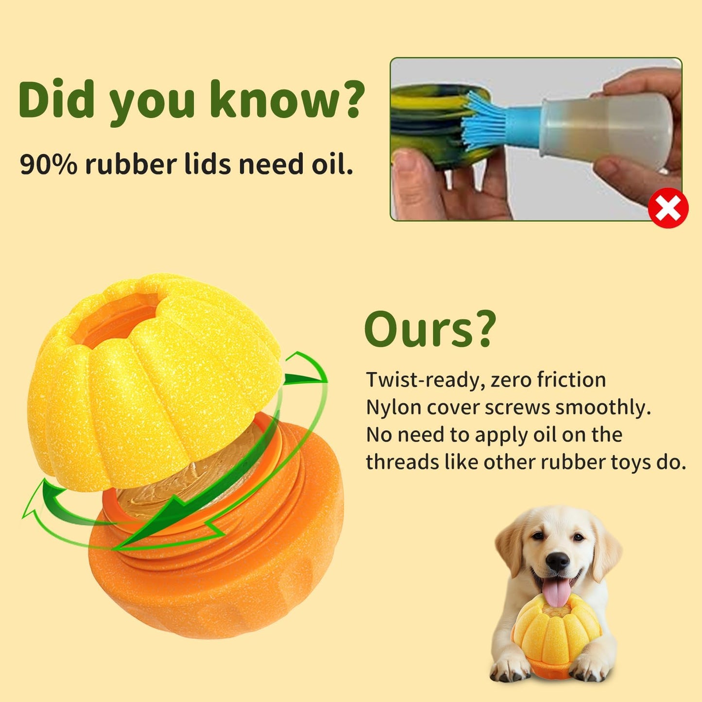 JoyBruko Interactive Dog Toys for Aggressive Chewers, /No Oil Needed/Smooth Screwing Frozen Treat Freezable Dog Puzzle Treat Dispensing Toy to Keep Them Busy for Small Medium Large Breeds