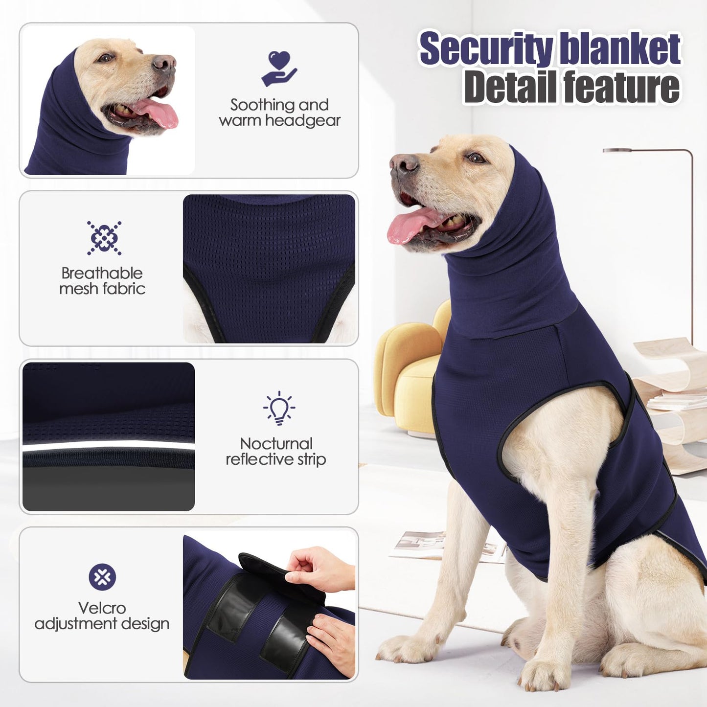 ODSSTAIPS Dog Anxiety Vest Hoodie,Dog Thunder Jacket Thunderstorm,Travel and Vet Visits,Blue XS