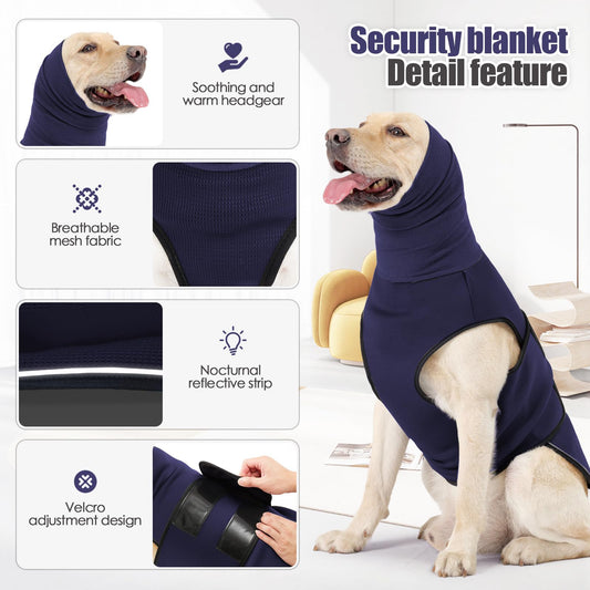 ODSSTAIPS Dog Anxiety Vest Hoodie,Dog Thunder Jacket Thunderstorm,Travel and Vet Visits,Blue XS
