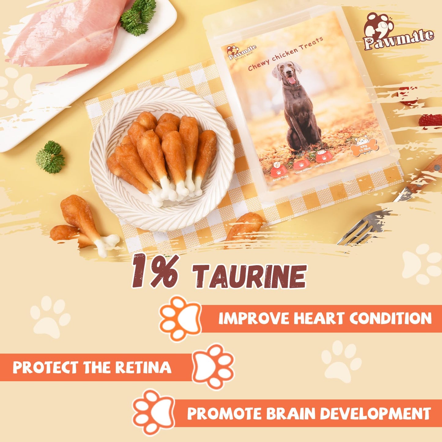 Pawmate Dog Treats Chicken Wrapped Calcium Bone, Rawhide-Free Grain-Free Training Treats for Dogs Teeth Cleanning Breath Fresh Dog Chewy Snacks for Medium Large Dogs 10.6 oz, 18-19 Counts