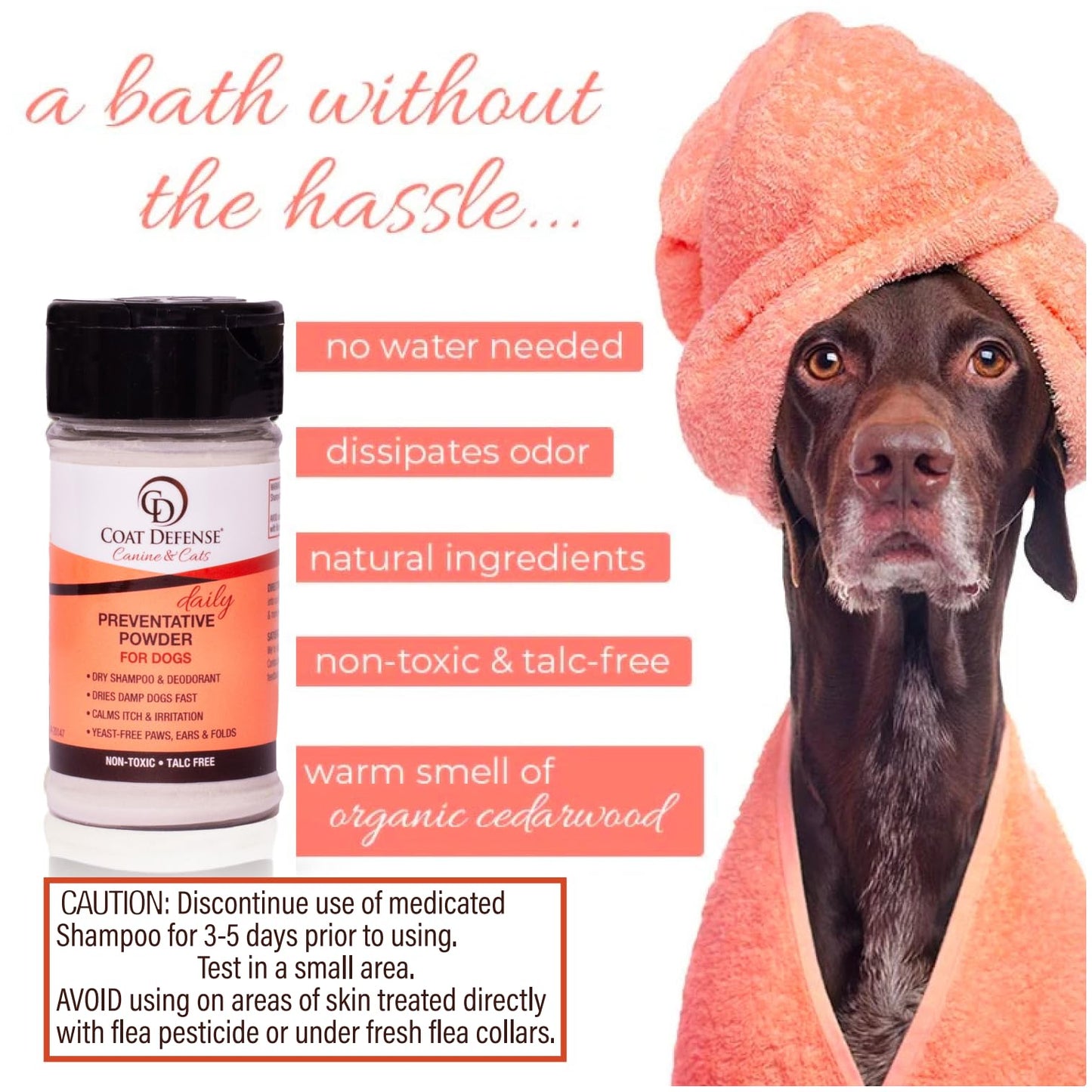 COAT DEFENSE Preventative Powder | Made in USA | 3.5oz Waterless Dog Shampoo & Pet Deodorizer for Smelly Dogs | Provides Anti Itch Relief | Dog Shampoo for Dry Itchy Skin & Smelly Dogs