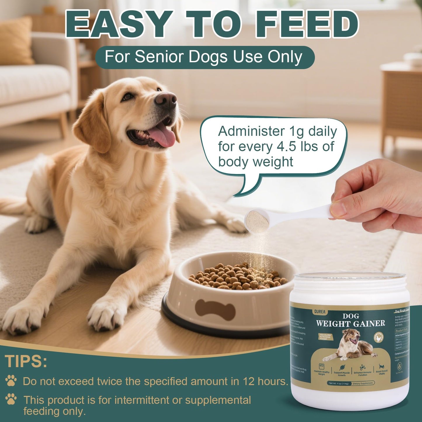 Dog Weight Gainer, High Calorie Dog Supplements, Senior Dog Supplements with Multivitamins for Support Healthy Weight & Maintain Muscle Mass, Chicken Liver Flavor, 4oz (114g)