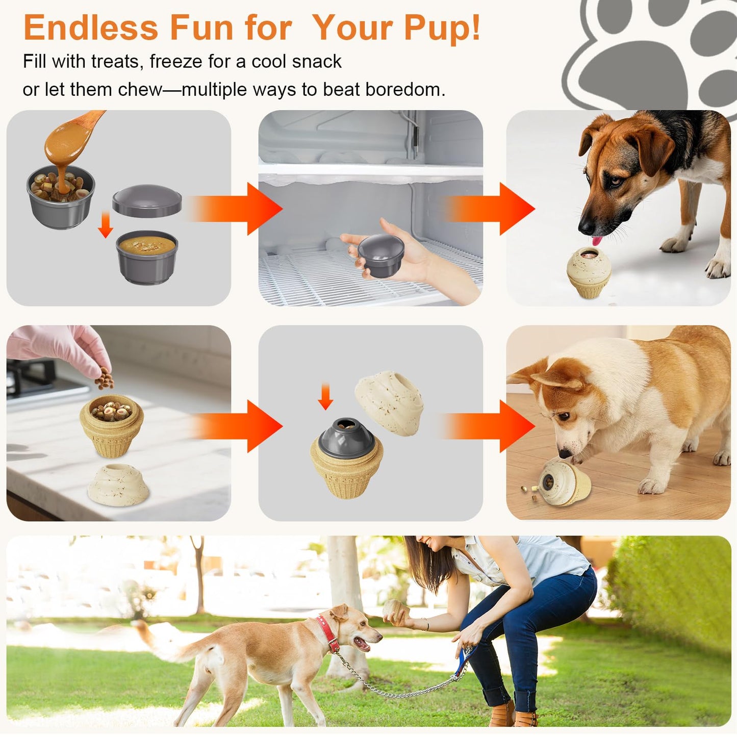 hwnguJ Durable Dog Toy for Aggressive Chewers - Freezable Ice Cream Puzzle Toy - Interactive Treat Dispenser for Anxiety Relief – Long-Lasting Dog Birthday Gift
