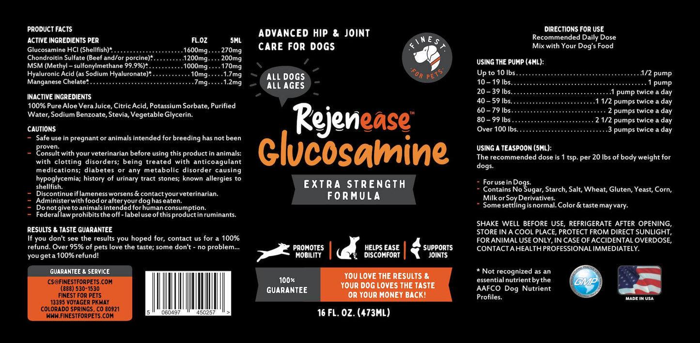 Premium Liquid Glucosamine Hip and Joint Supplement for Dogs - Fast Natural Arthritis Pain Relief and Better Mobility - Extra Strength with Chondroitin MSM and Hyaluronic Acid. Made in USA 16oz.