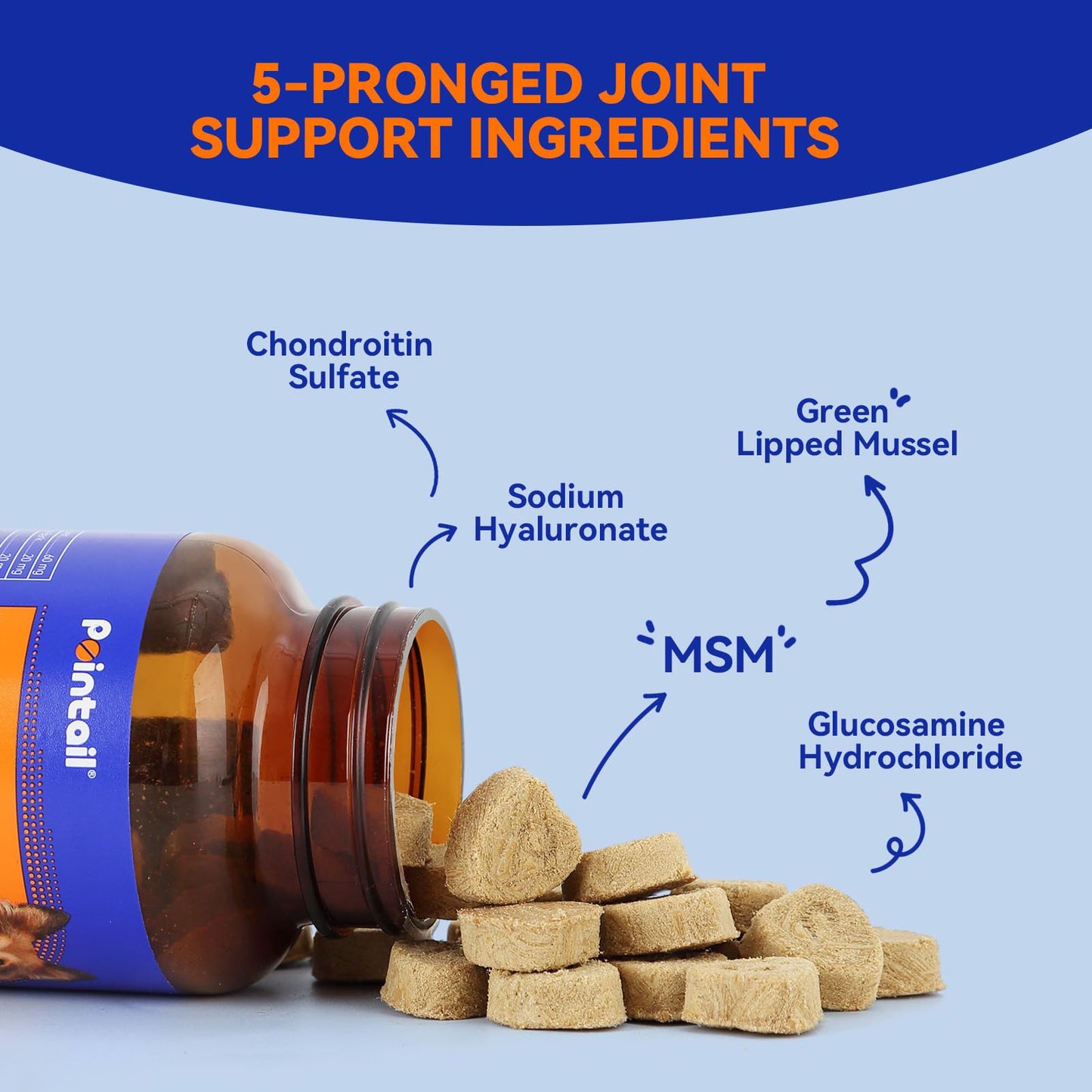 Pointail Dog Joint Supplement Large Breed, Glucosamine for Dogs Chondroitin, MSM, Green-Lipped Mussel Hip & Joint Care Dog Pain Relief Anti Inflammatory, Senior Cartilage Bone Health Mobility Chew