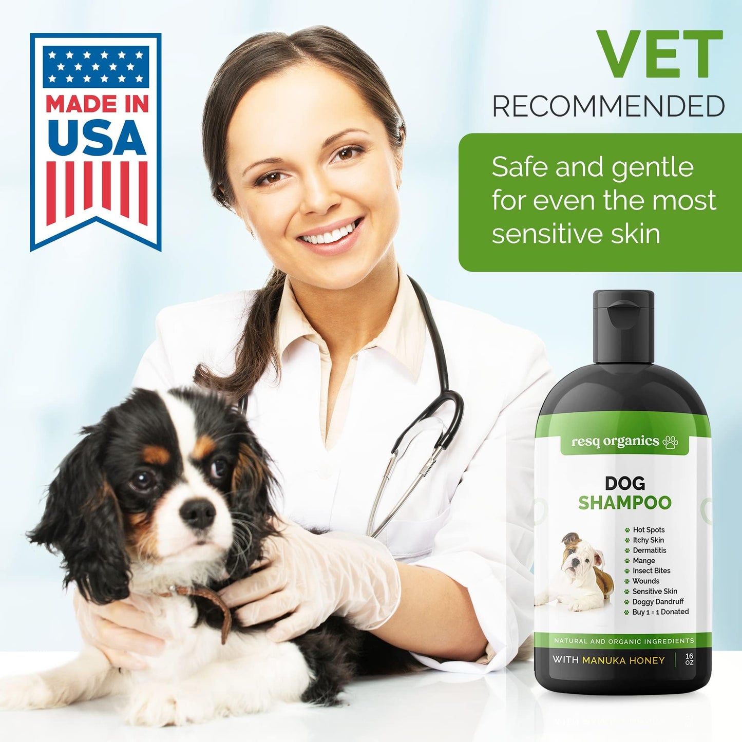 Hypoallergenic Dog Shampoo, Cleans and Soothes Dry Flakey Skin, Reduce Dandruff, Shedding, Calms Itching, Scratching, Organic Aloe & Manuka Honey Softens Fur Moisturizes and Deodorizes