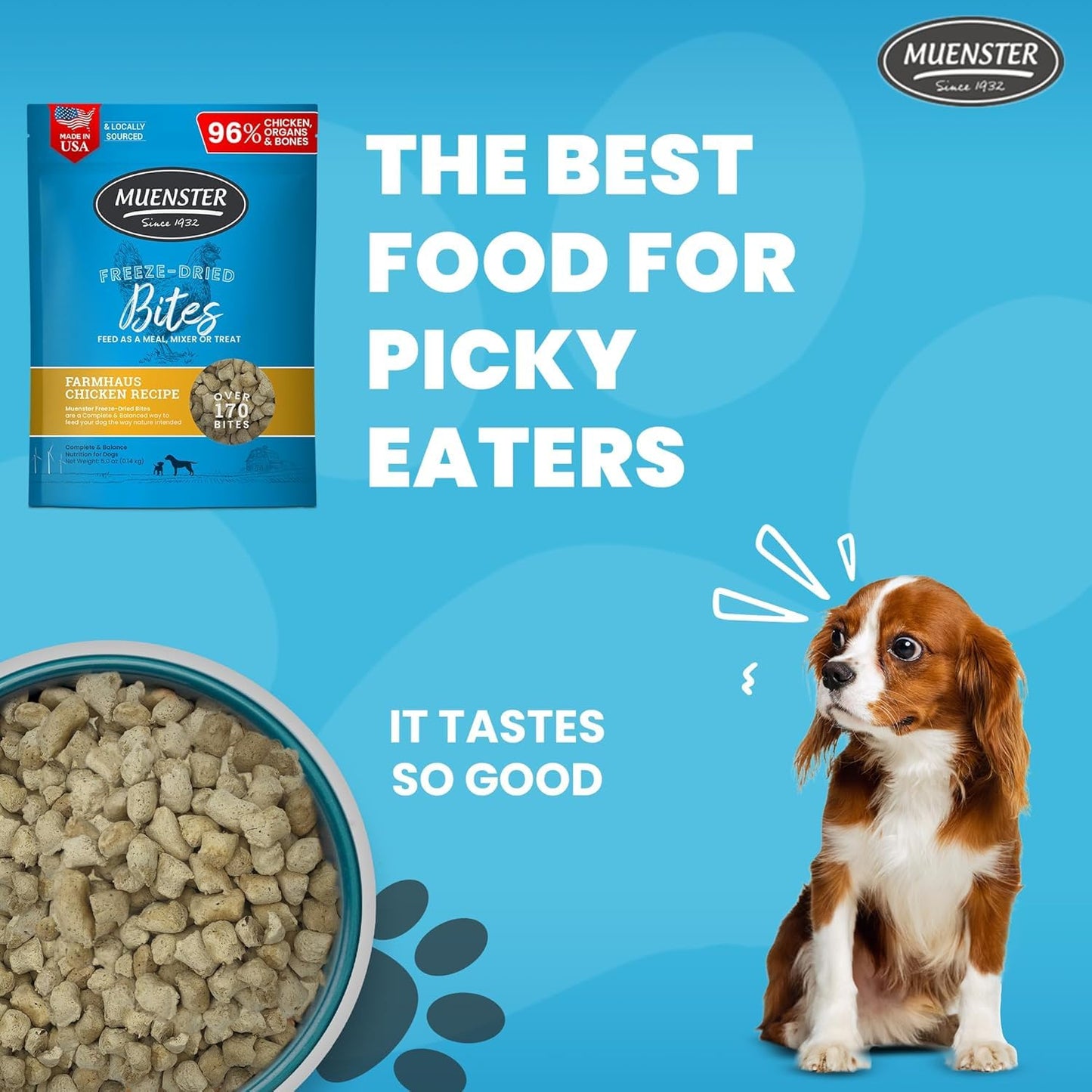 Muenster Freeze Dried Chicken Bites - Dog Food, Treat, Mixer or Topper (5oz) - Grain Free