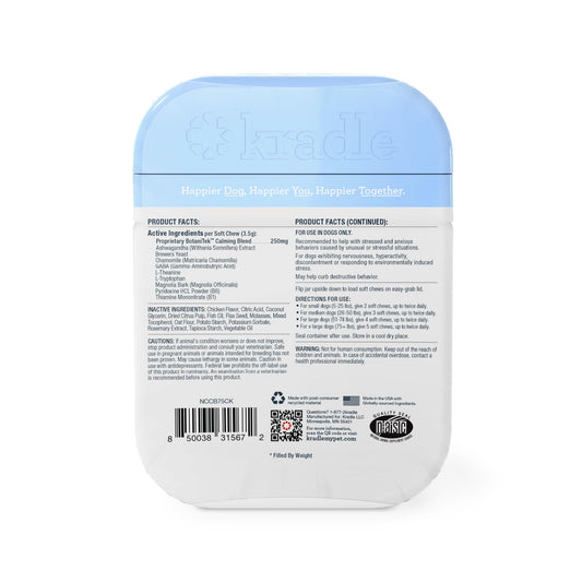Kradle Calming Chews for Dogs - Anxiety and Stress Support - L-Theanine Ashwagandha GABA - Calming Supplement for Relaxation and Stress - Chicken Flavor- 150 Non-Drowsy Chews
