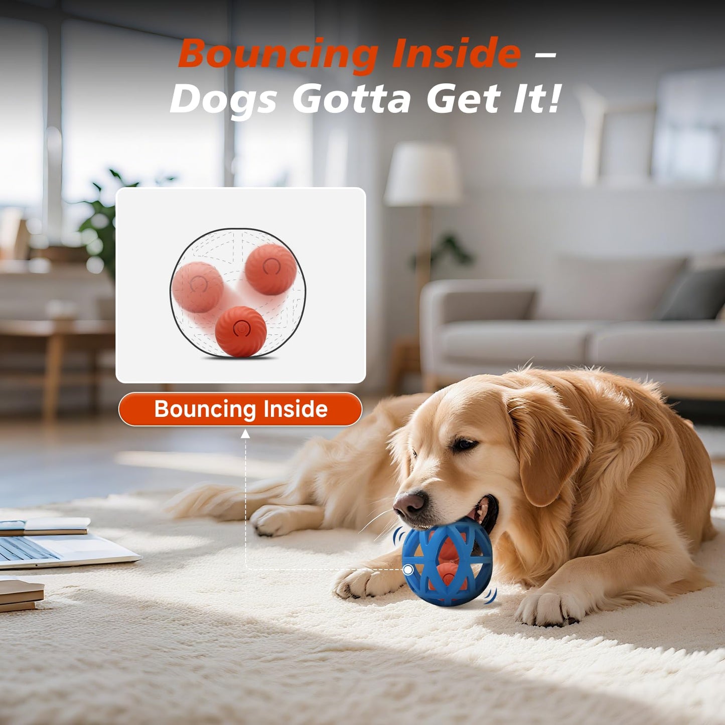 Kytujoy Interactive Dog Toy, Smart Jumping Bouncing Ball Inside Durable Rubber Shell, Automatic Moving Vibrating Ball for Medium/Large Dogs, Dog Enrichment Toy to Keep Them Busy (Blue & Orange)