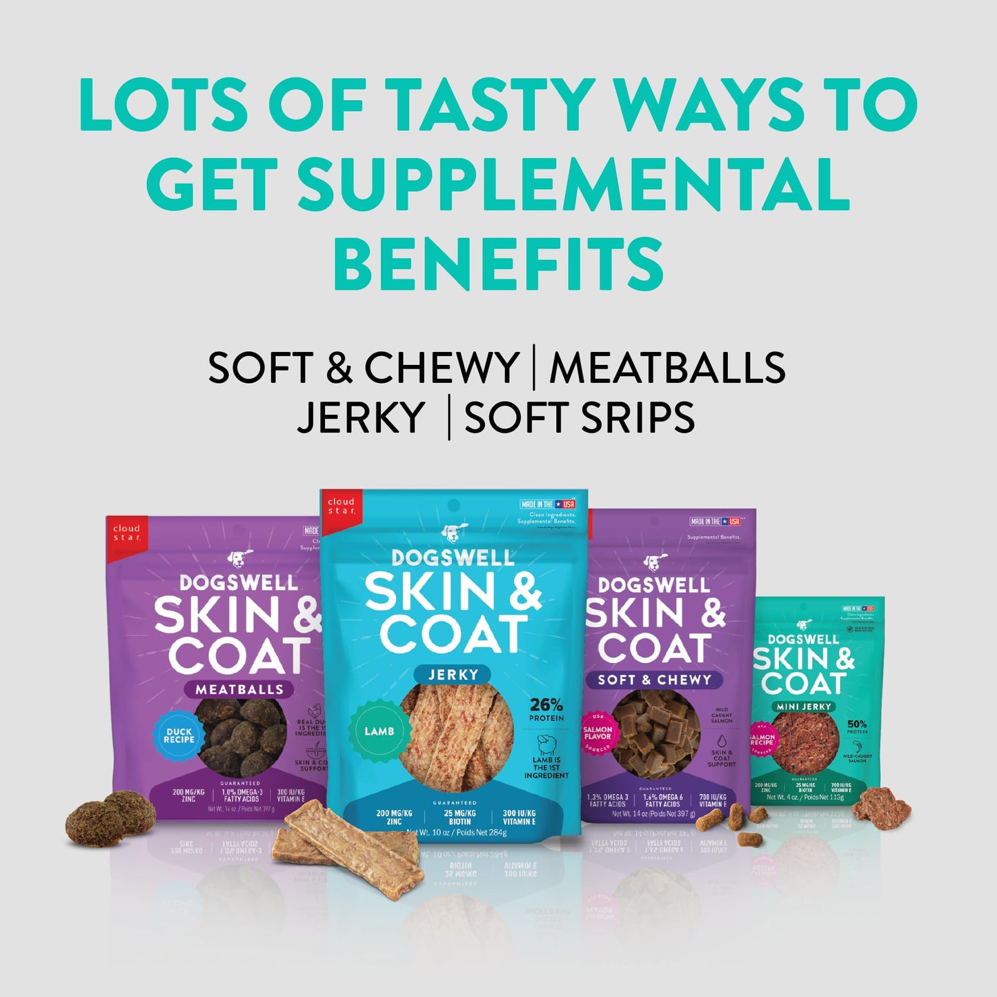 Dogswell Skin & Coat Mini Jerky Dog Treats, Salmon, 4 oz. Bag