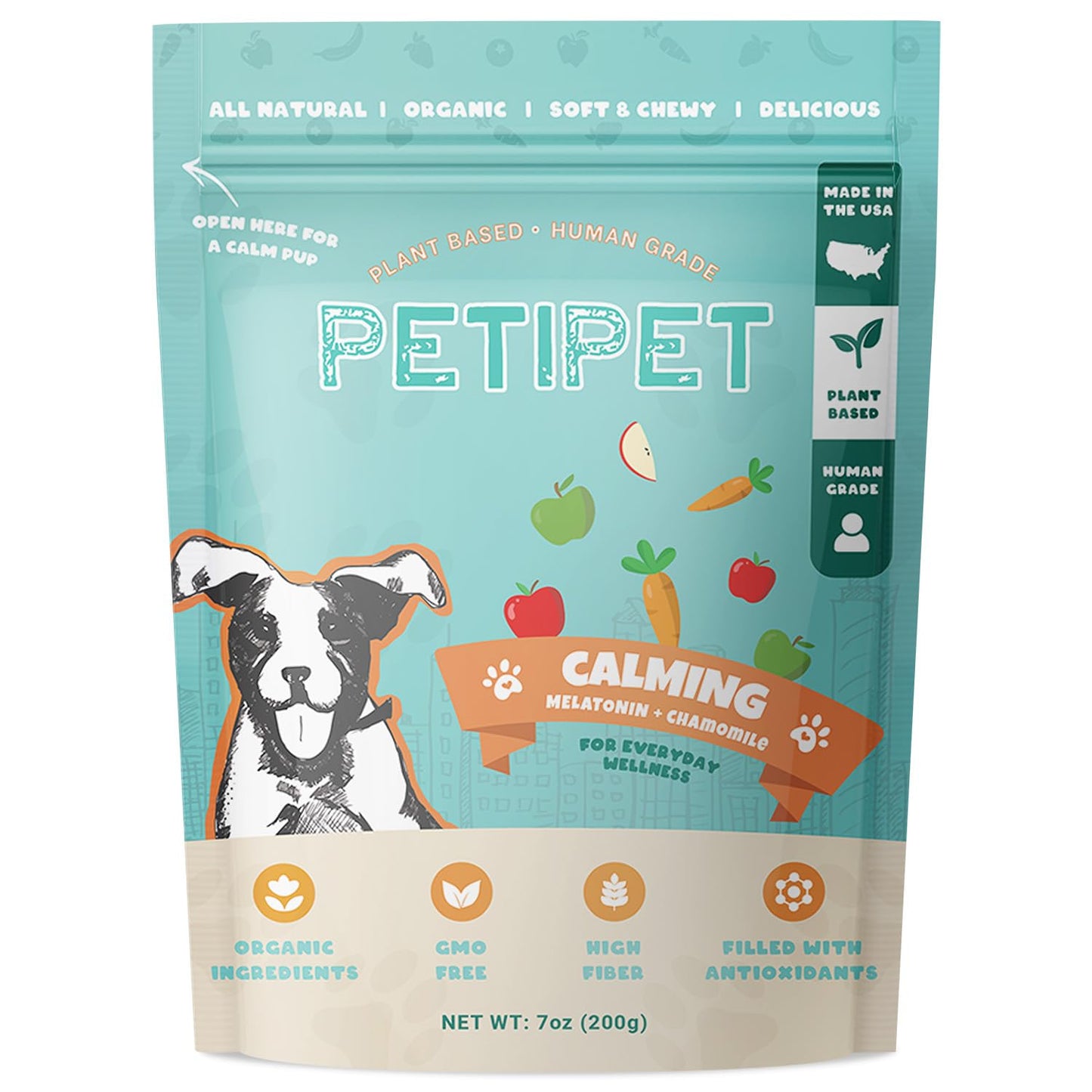 Petipet Calming Chews for Dogs - Plant-Based Calming Supplement w/Melatonin+Chamomile - Calming Aid Soft & Chewy Treats for Relaxing, Stress, Separation, Anxiety Relief, Puppies, Small & Large Breeds