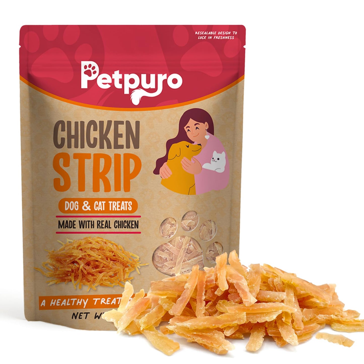 PETPURO Soft Chicken Treats for Puppies and Cats – Mini Strips Dog & Cat Snacks, Easy to Chew Grain-Free Puppy Training Treats