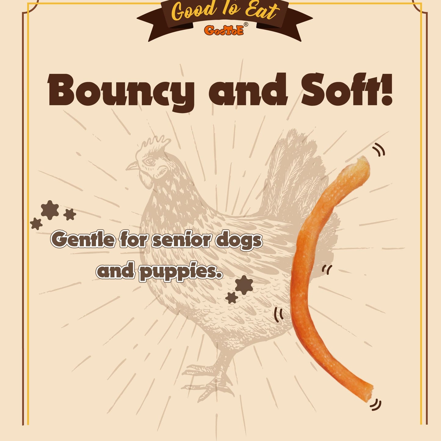 Gootoe Soft Chicken Sticks 1 lb, All Natural, Grain-Free, High-Protein, Healthy & Easily Digestible, Soft Texture, Resealable