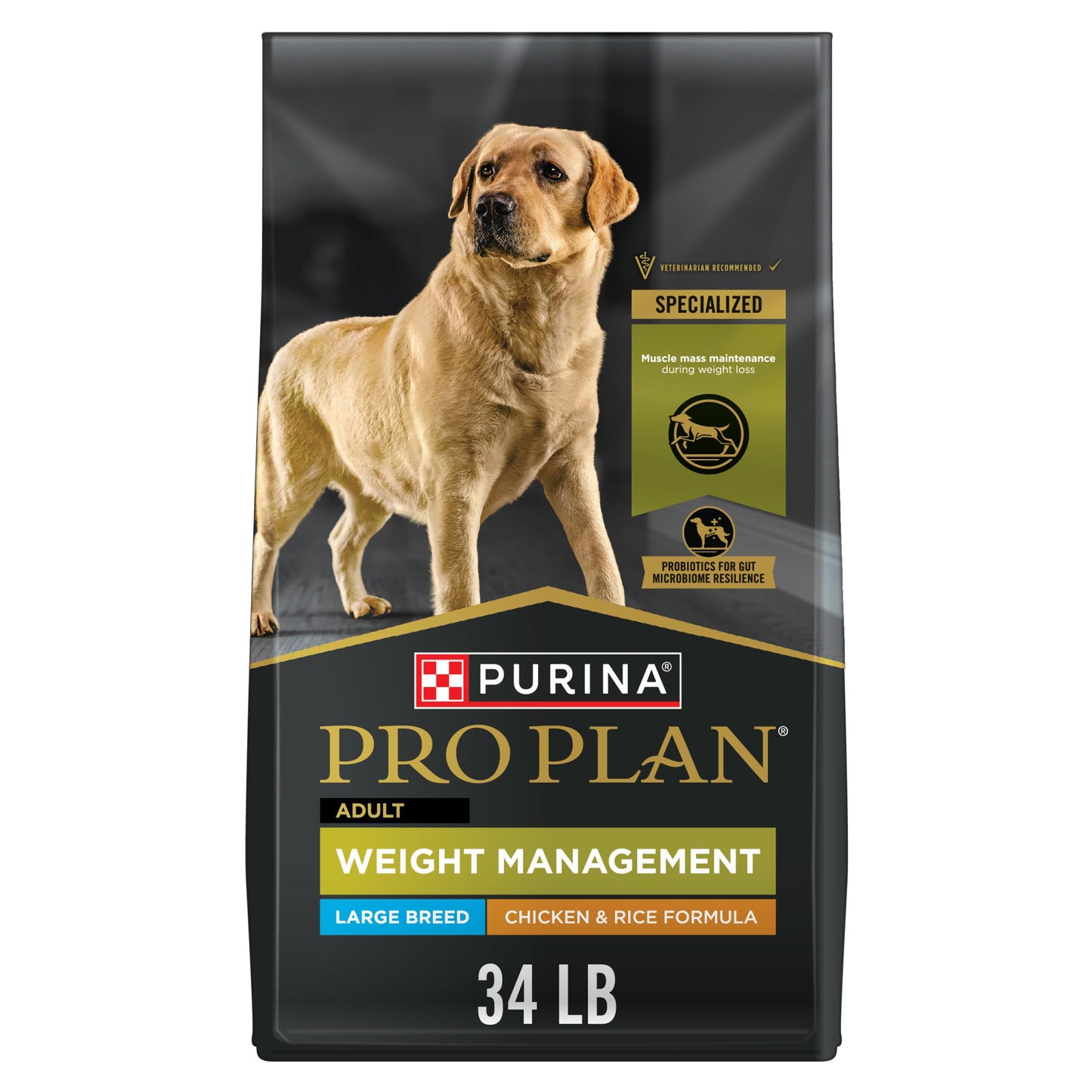 Purina Pro Plan Large Breed Weight Management Dry Dog Food, Chicken and Rice Formula - 34 lb. Bag
