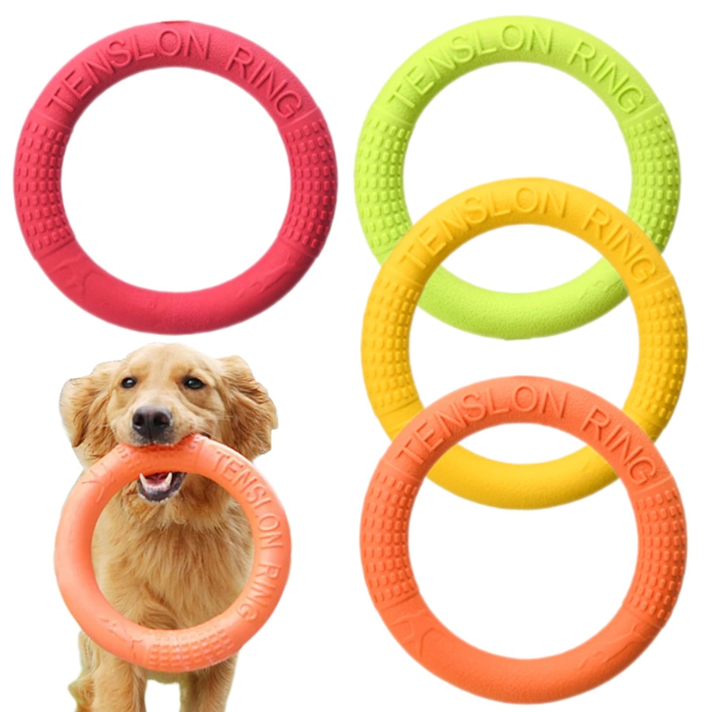 4 Pack Dog Chew Toy Training Ring Interactive Toy for Aggressive Chewers Pet Flying Disc Floating Ring Dog Fetch Toys for Large Medium Puppy Outdoor Play, Training and Teeth Cleaning