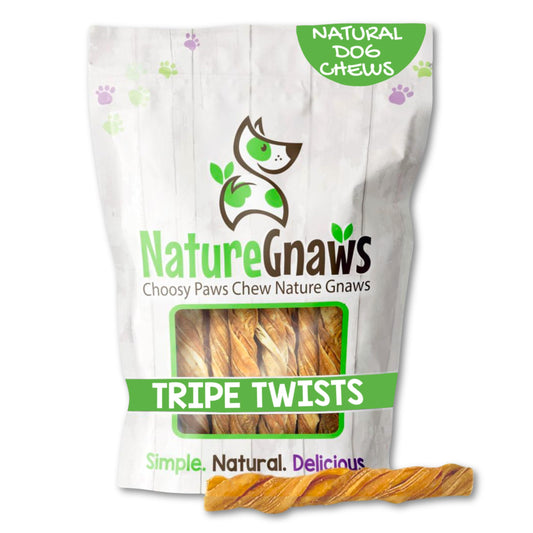 Nature Gnaws Tripe Twists for Dogs 4-5" (20 Count) - Crunchy Grain Free Reward Snack for Small, Medium & Large Breeds - Natural Beef Dog Chew Treats - Rawhide Free