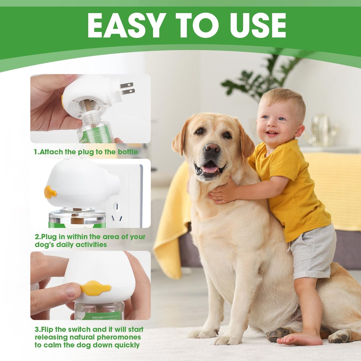 Nodfens Dog Calming Diffuser Pheromone Dog Peeing Diffuser, 1 Plug in+ 1 Pack 45ml Trial Pack Dog Anxiety Relief Up to 30 Days