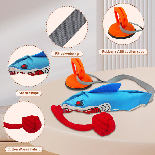 ETIAL Squeaky Dog Tug Toy, Interactive Shark Shape Tug of War Pet Pull Toy with Suction Cup to Keep Them Busy, Teeth Cleaning Dog Rope Toys for Small Medium Puppy Indoor or Outdoor Play