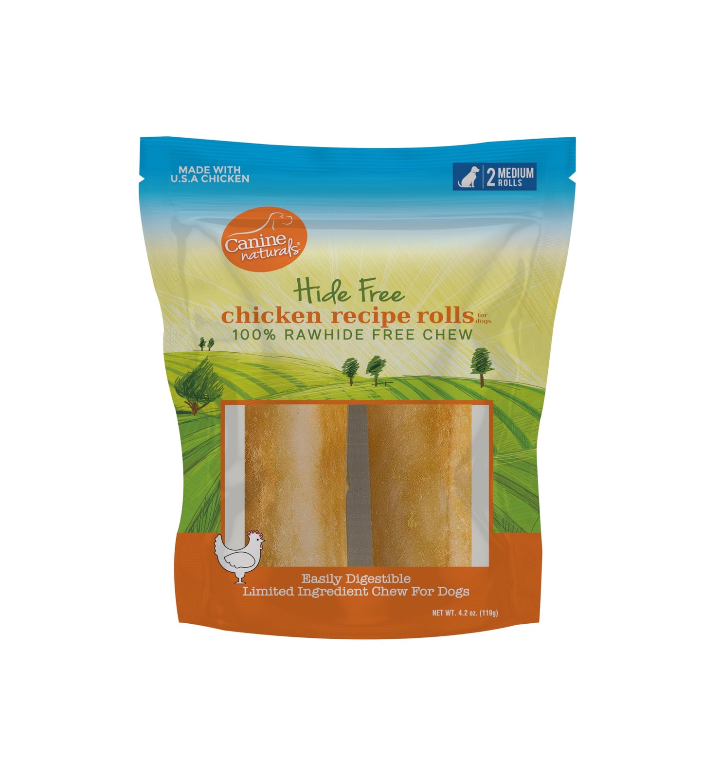 Canine Naturals Chicken Recipe Chew - Rawhide Free Dog Treats - Made From USA Raised Chicken - All-Natural and Easily Digestible - Medium (2 Count) for Dogs 20-50lb