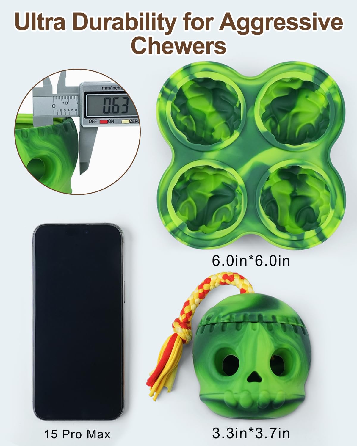 Joytale Dog Frozen Treat Toy, Fillable Dog Chew Toys with Frozen Mold for Aggressive Chewers, Skull Design with Rope to Keep Them Busy