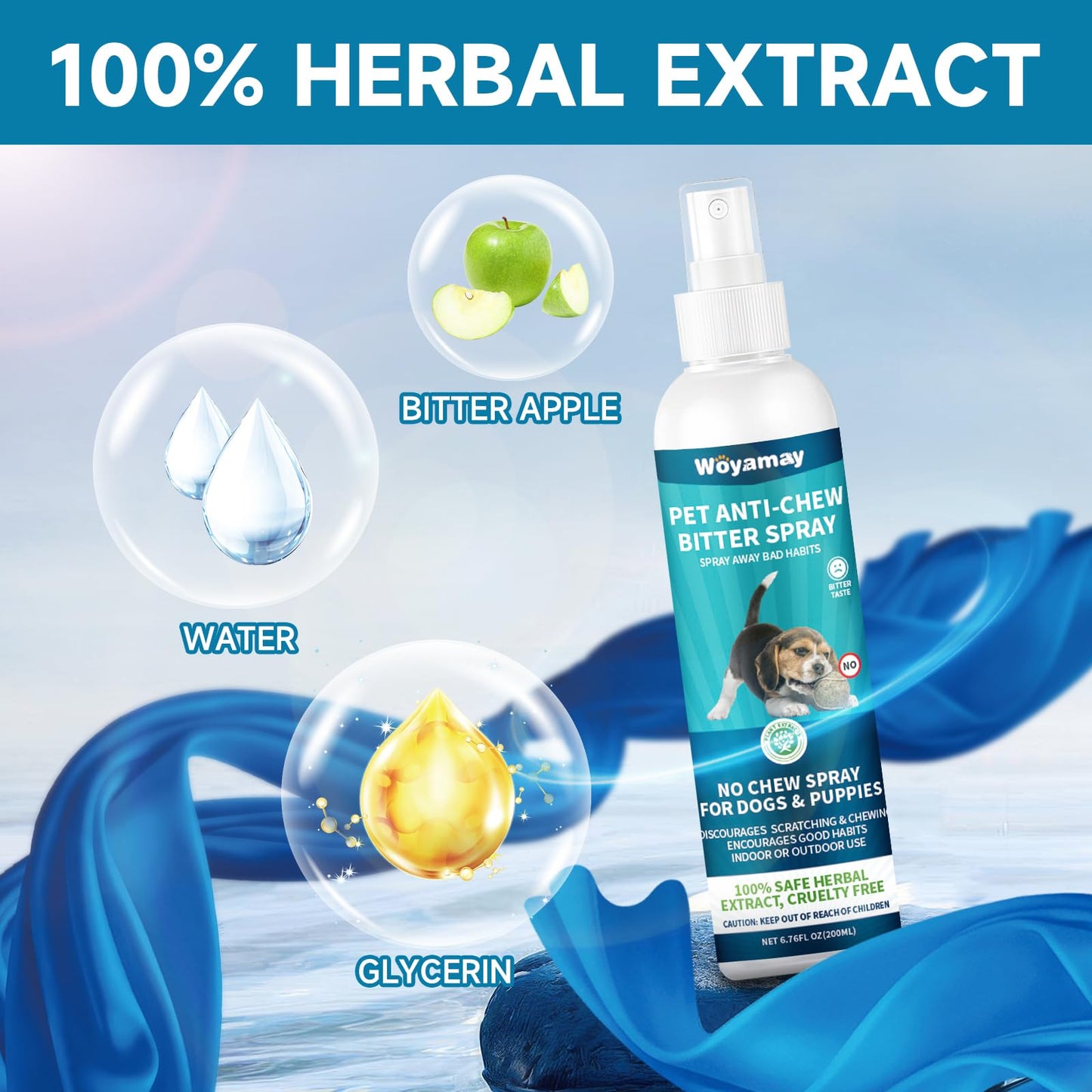 Woyamay No Chew Spray for Dogs 200ML + Dog Calming Diffuser with 2 Diffuser + 4 Refill 48ml - Bitter Apple Spray to Stop Chewing Licking of Furniture, 6-in-1 Dog Pheromone Diffuser Kit to Calm 120Days