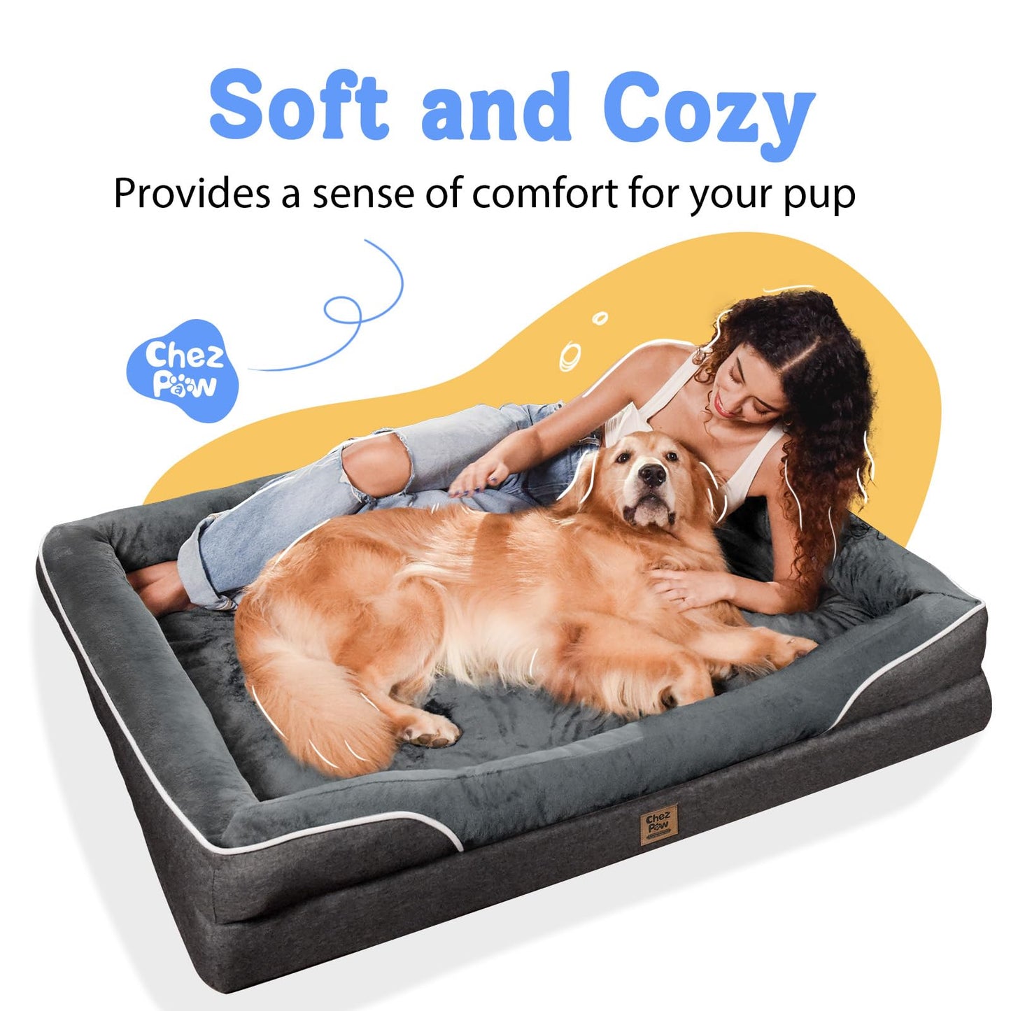 Washable Orthopedic Large Dog Bed - Removable Orthopedic Foam Dogs Beds with Bolsters Waterproof Large Dog Bed and Non-Slip Bottom Extra Large Dogs Beds Sofa