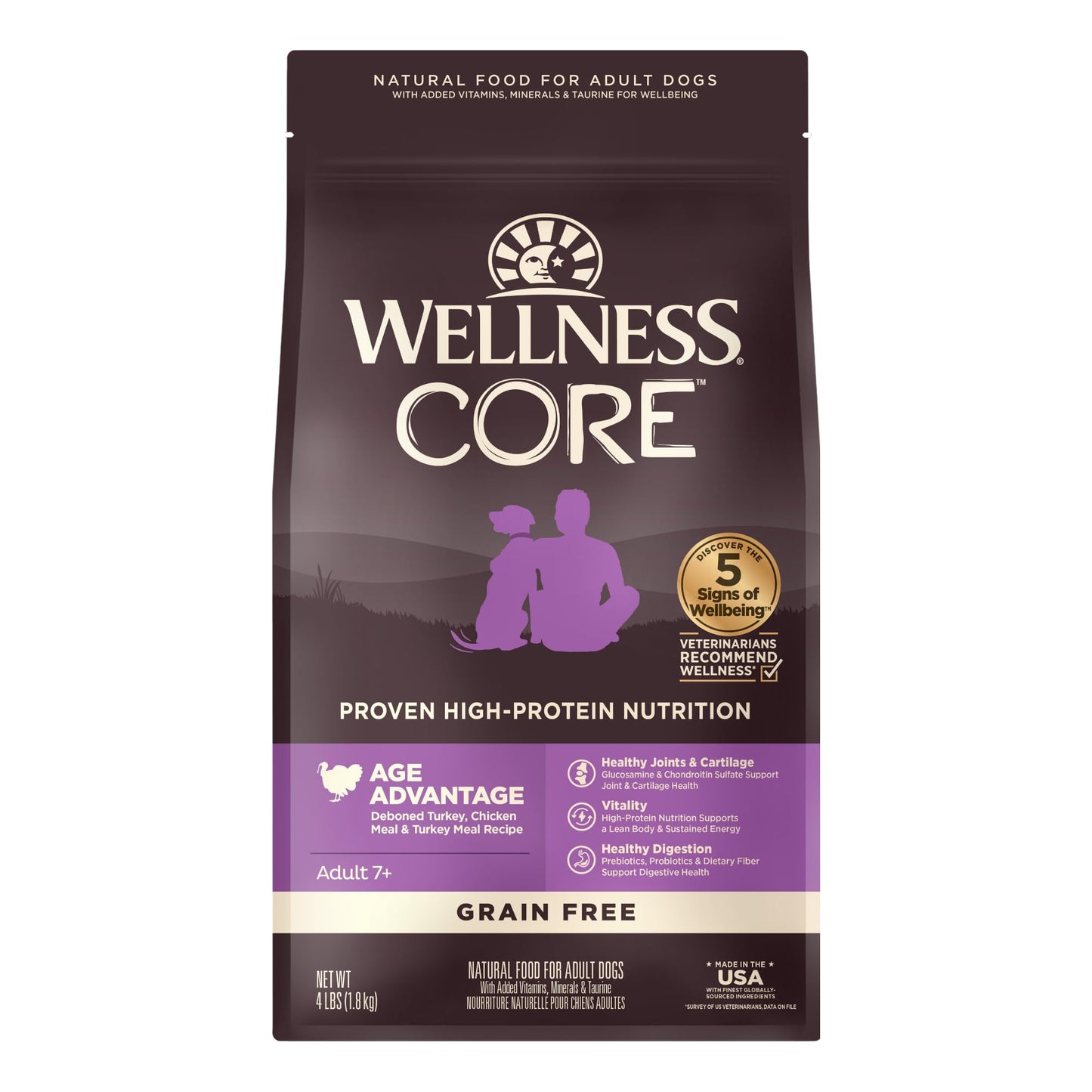 Wellness CORE Grain-Free Senior Dry Dog Food, Made in USA with Natural Ingredients, No Meat by-Product, Fillers, Artificial Flavors, or Preservatives (4-Pound Bag, Turkey)