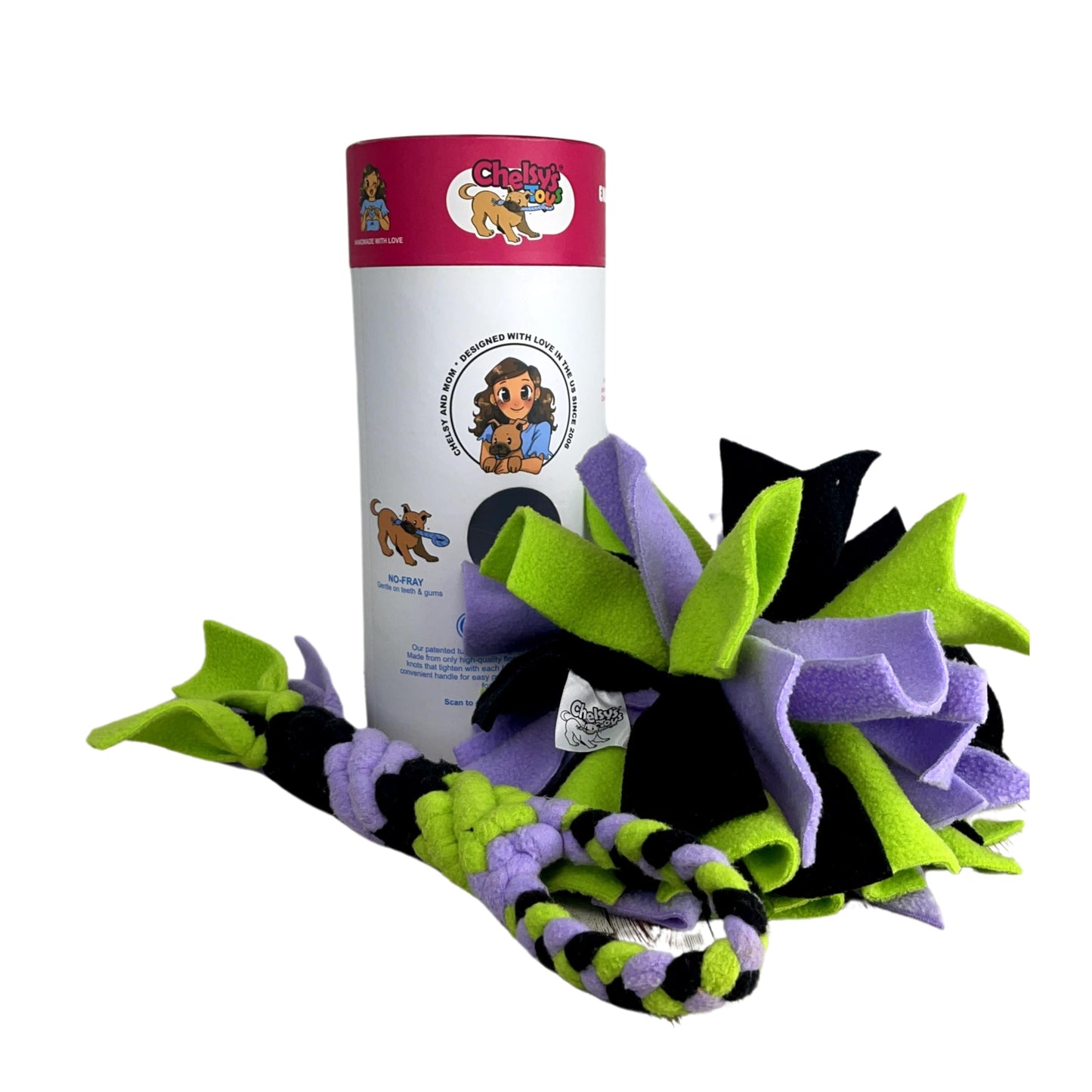 Chelsy's Toys 3-in-1 Enrichment Tube for Dogs - Tug Toy, Treat Dispenser & Snuffle Ball | Durable Rope Dog Toy | Interactive Dog Treat Puzzle for Large Dogs & Puppies (Lavender)