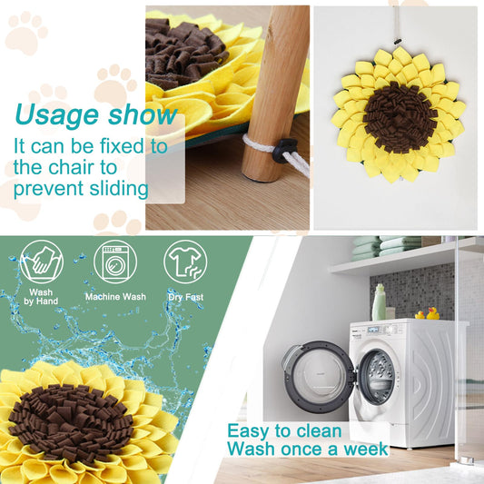 Snuffle Mat for Dogs, Pets on Safari Pet Sniffing Pad for Slow Feeding, Puppy Cat Interactive Puzzle Toys for Smell Training, Indoor Foraging Mat for Stress Relief, Yellow (S)